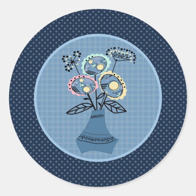 Quilling, flowers in vase classic round sticker (Front)