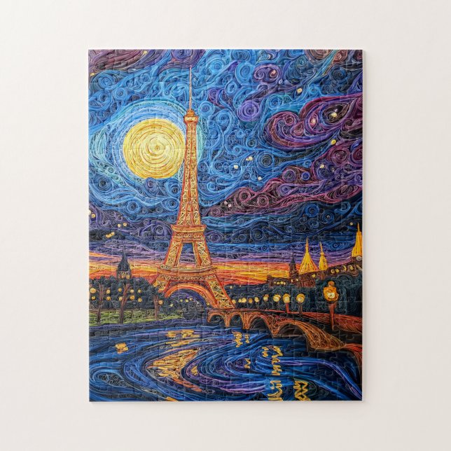 Quilling Moonlit Eiffel Tower in Paris Jigsaw Puzzle (Vertical)