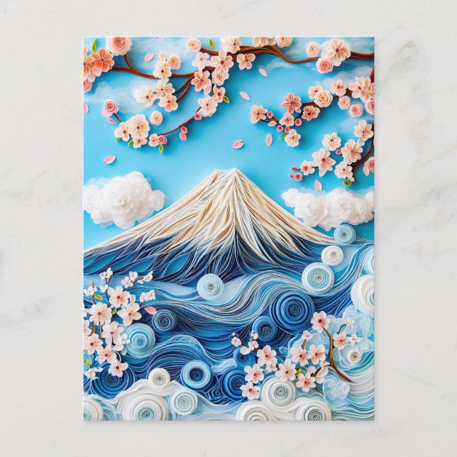 Quilling Mount Fuji with Cherry Blossoms Postcard (Front)