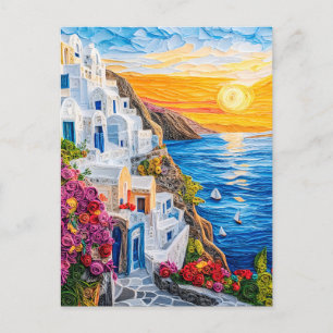 Quilling Sunset in Santorini Oia Postcard