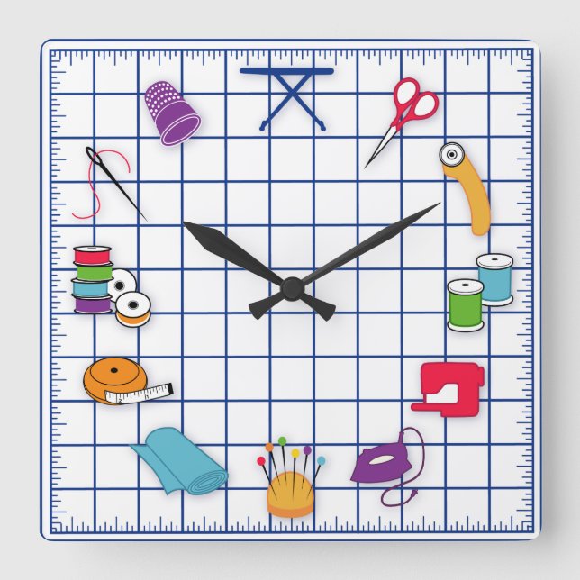 Quilt and Sew Time Square Wall Clock (Front)