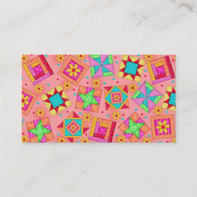 Quilt Art Business Card Coral Orange Background (Front)