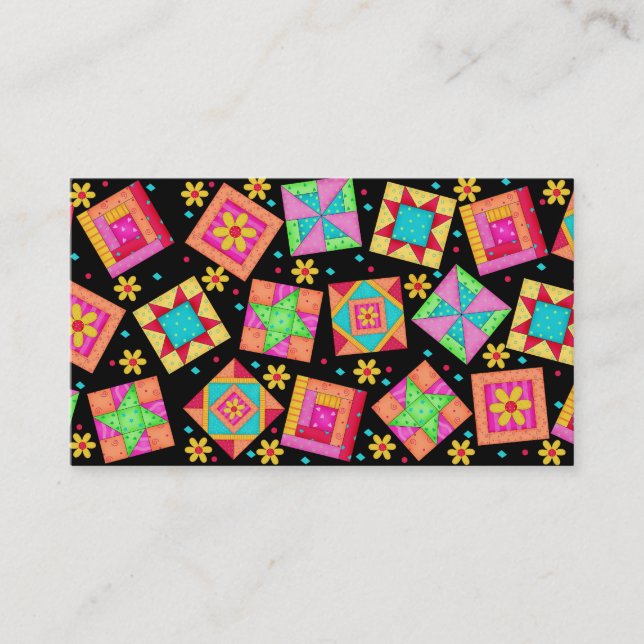 Quilt Art Business Card on Black Background (Front)