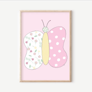 Quilt Art Print Set: Butterfly on Pink Background