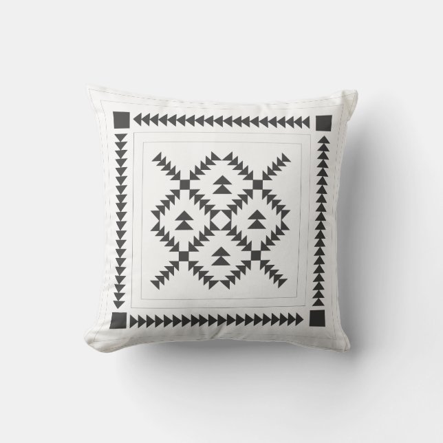Quilt Block Geometric Design in Black and White Throw Pillow (Front)