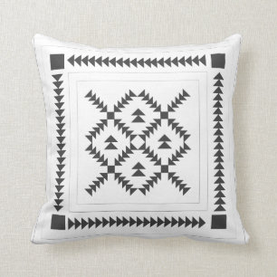 Quilt Block Geometric Design in Black and White Throw Pillow