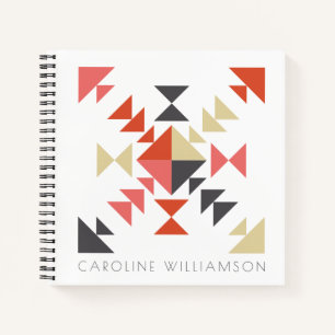Quilt Block in Red and Brown Personalized Notebook