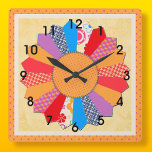 Quilt Block Pattern  "Dresden Plate" Wall Clock<br><div class="desc">A brightly coloured and patterned quilting themed clock with bold easy to see black numbers. Designed in traditional "Dresden Plate" circular quilt block pattern,  richly layered with purple and orange hues. See many other sewing themed clocks in this collection at Clock O Rama on Zazzle.</div>