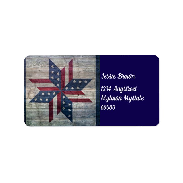 Quilt block pattern star patriotic rustic  label (Front)