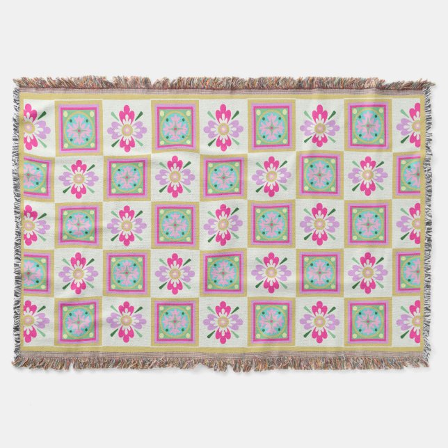 Quilt Blocks Abstract florals Throw Blanket (Front)