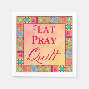 Quilt Blocks Eat Pray Quilt Yellow Orange Party Napkin