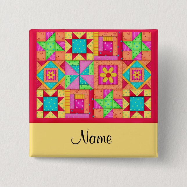 Quilt Blocks Name Button Badge (Front)