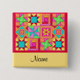 Quilt Blocks Name Button Badge
