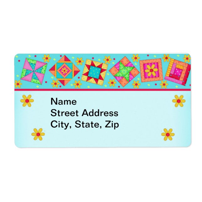 Quilt Blocks Turquoise Shipping Label (Front)
