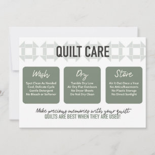 Quilt Care Card - Modern Design - Sage Green