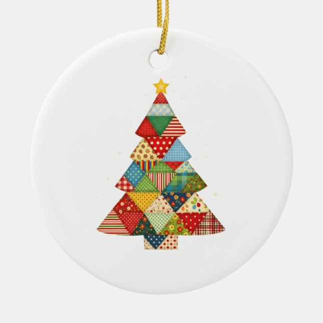 Quilt Christmas Tree Festive Quilt Lovers  Ceramic Ornament (Front)