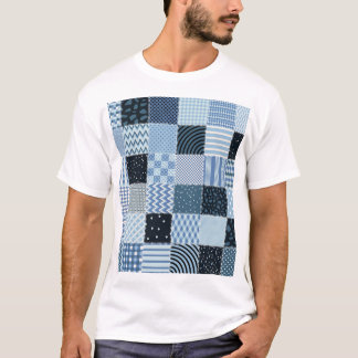Quilt design, geometric patchwork, blue tones. T-Shirt