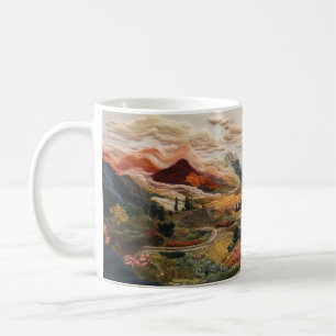 Quilt embroidery design of landscape. coffee mug