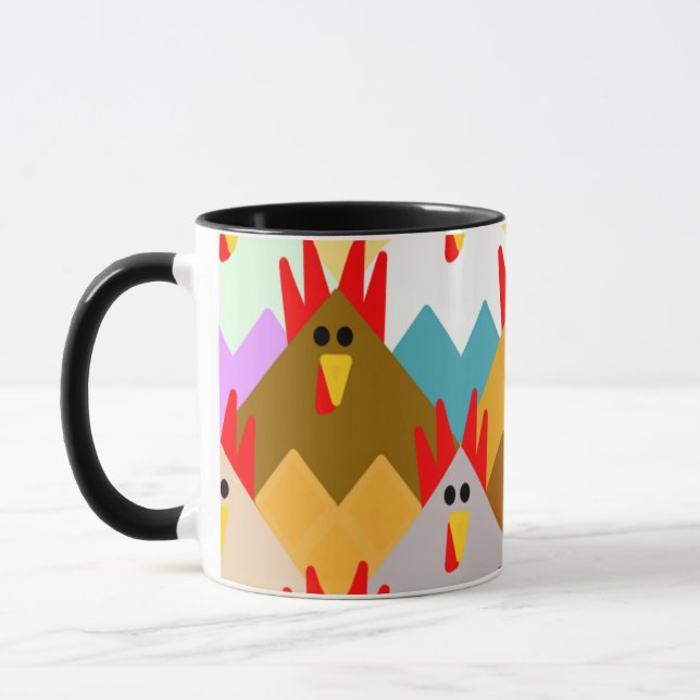 Quilt-Inspired Chickens  Mug (Left)