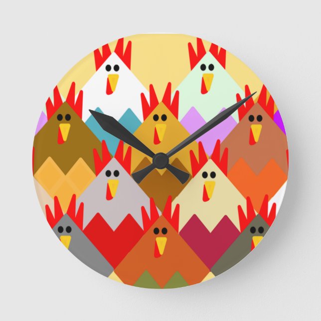 Quilt-Inspired Chickens  Round Clock (Front)
