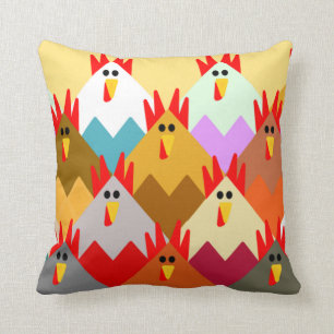 Quilt-Inspired Chickens  Throw Pillow