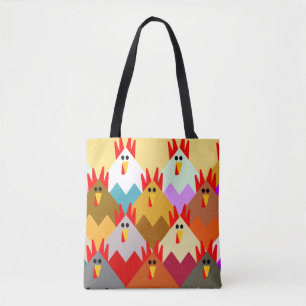 Quilt-Inspired Chickens  Tote Bag