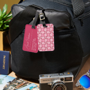 Quilt Look Pink Polka Dots Luggage Tag