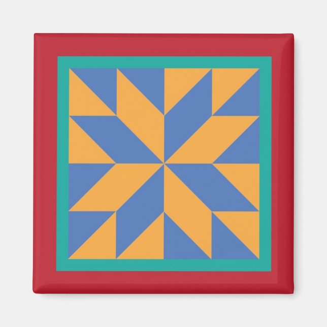 Quilt Magnet - Hunter's Star (blue/yellow) (Front)