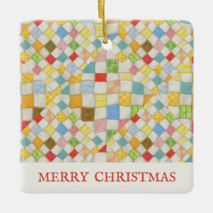 QUILT MOSAIC Ceramic Square Ornament + Text
