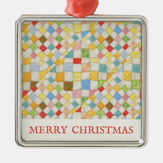 QUILT MOSAIC Premium Square Ornament + Text (Front)