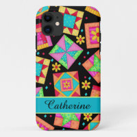 Quilt Patchwork Block Art on Black Custom Name