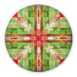 Quilt pattern ceramic knob red green