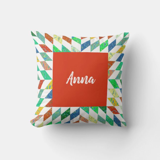 Quilt Pattern Personalized Throw Pillow (Front)