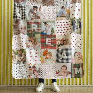 Quilt Pattern Photo College Retro Patchwork Effect Fleece Blanket