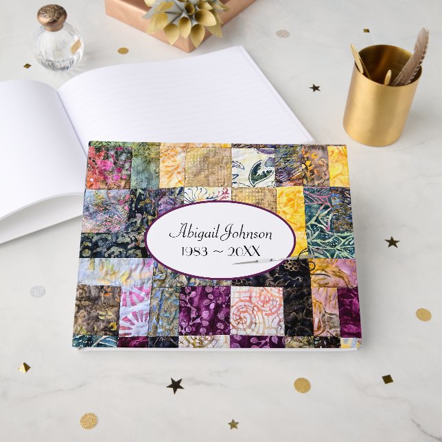 Quilt Pattern With Needle Memorial Service Guest Book (Front Open)