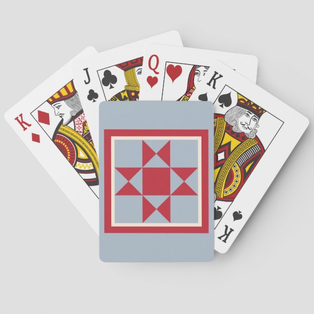 Quilt Playing Cards - The Ohio Star (red/grey) (Back)
