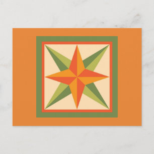 Quilt Postcard - Beveled Star (orange/green)
