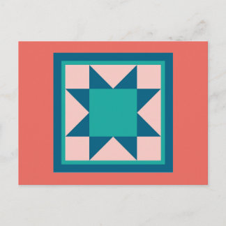 Quilt Postcards - Sawtooth Star (teal/salmon)