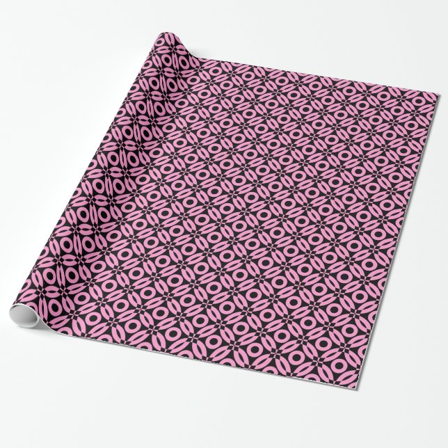 Quilt Style Pattern 02 - Pink on Black Wrapping Paper (Unrolled)