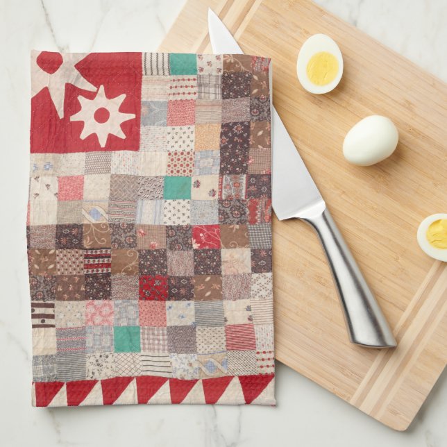 Quilt with centre stars kitchen towel (Quarter Fold)