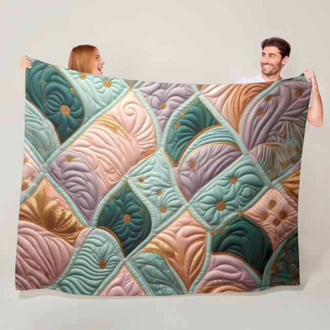 Quilted Abstract Design Fleece Blanket (In Situ)