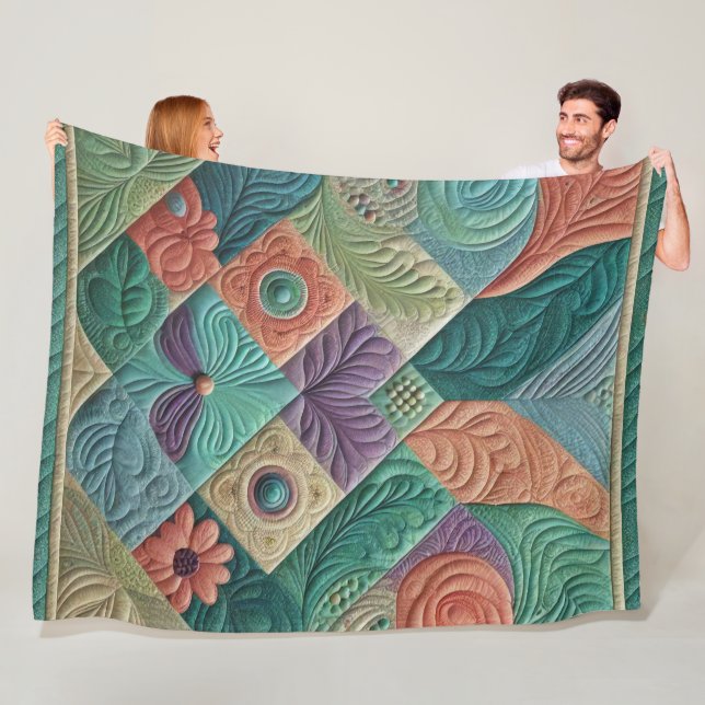 Quilted Abstract Design Fleece Blanket (In Situ)