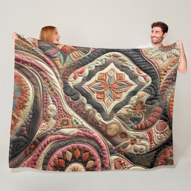 Quilted Abstract Design Fleece Blanket (In Situ)