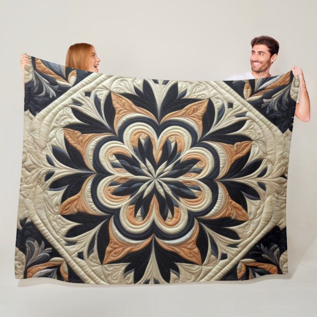 Quilted Abstract Design Fleece Blanket (In Situ)