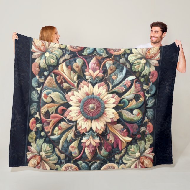 Quilted Abstract Floral Design Fleece Blanket (In Situ)