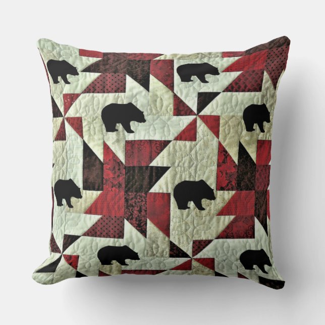 Quilted Black Bear Throw Pillow (Front)