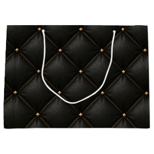 Quilted Black Leather with Gold Studs Large Gift Bag