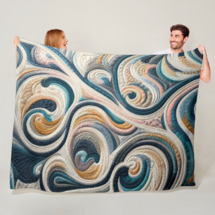 Quilted Blue Gold Abstract Design Fleece Blanket