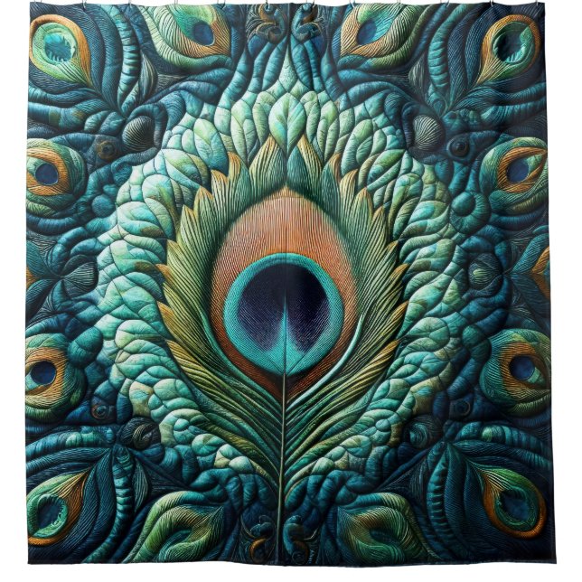 Quilted Blue Peacock Feathers Design (Front)