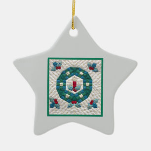 Quilted Candle First Christmas 2 Ceramic Ornament